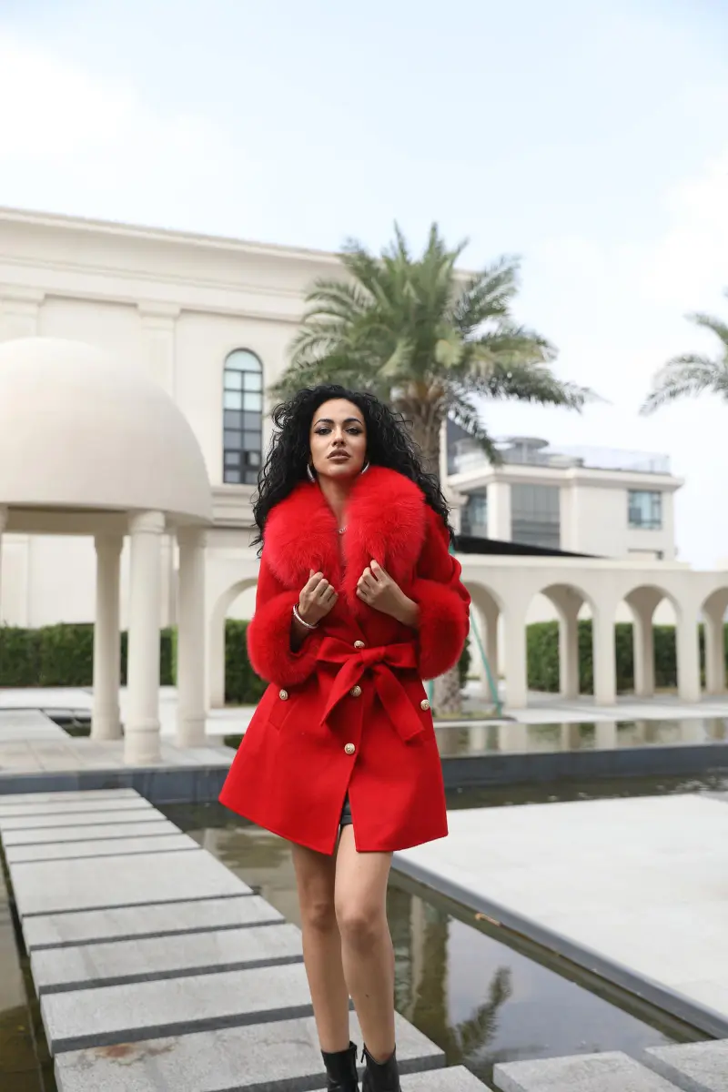 Double-Faced Fleece Coat for Women Elegant Notched Lapel Belted Double-Faced Wool Outer Jacket ( (27)