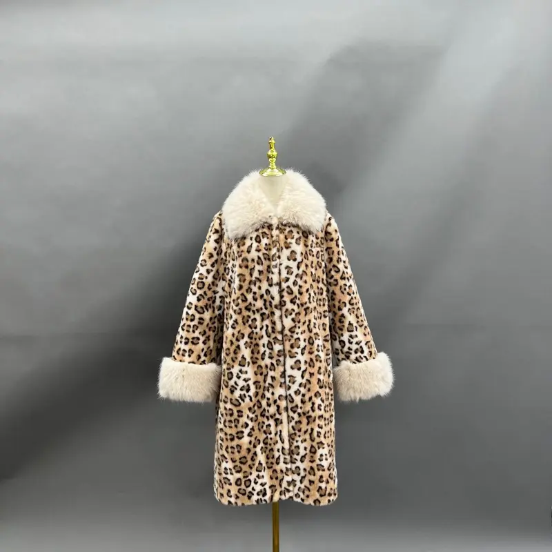Faux Fur Coat Women's New Style Lapel Leopard Pattern Long Jacket (21)