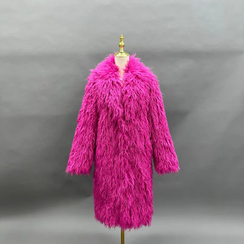 Faux Mongolian Lamb Wool Coat Women's Classic Elegant Notched Collar Faux Mongolian Lamb Wool Long Outerwear Coat (2)