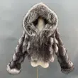 Fox Fur Coat for Women Luxurious Fox Fur Placket Hooded Zippered Jacket  (65)