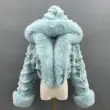 Fox Fur Coat for Women Luxurious Fox Fur Placket Hooded Zippered Jacket (65)