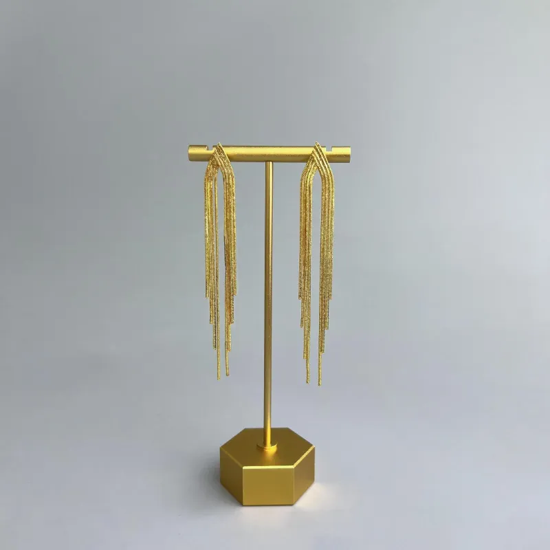 New Style Light Luxury Long Tassel Double-Drop Asymmetric Gold Earrings