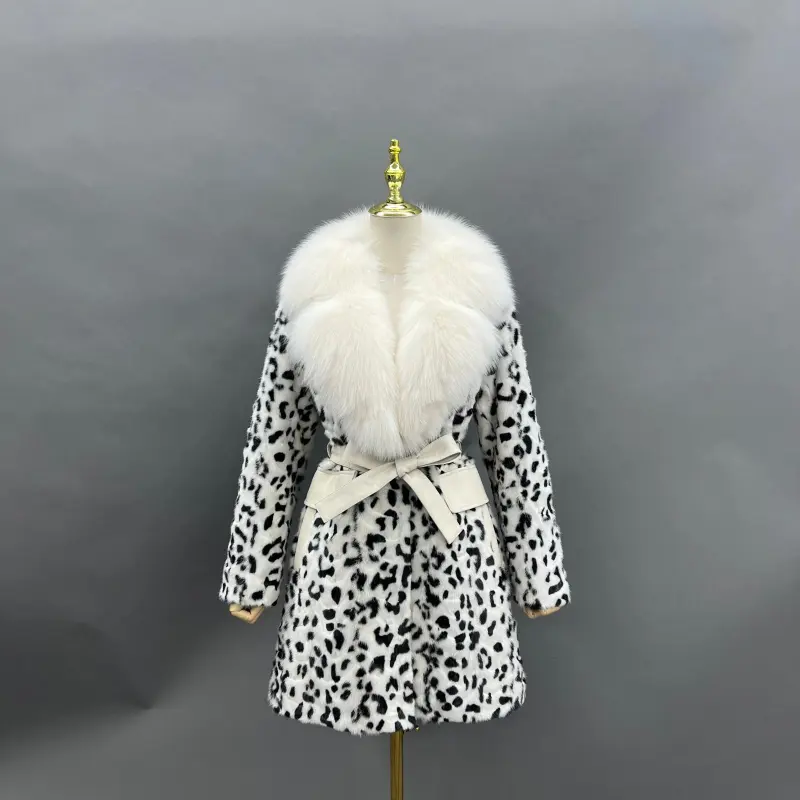 Women's Mink Fur Mid-Length Suit Lapel Tied Waist Jacket (17)