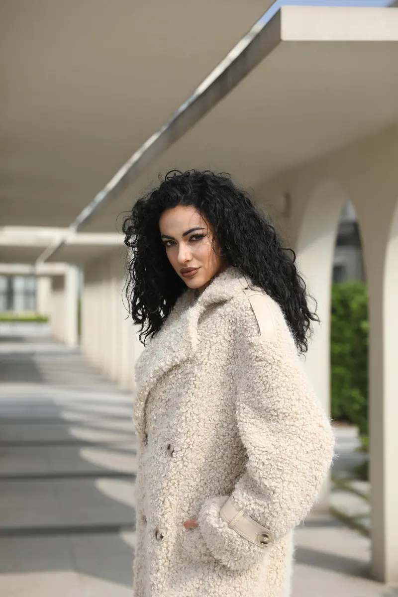 Camel Wool Jacket for Women Classic Casual Suit Collar Long Coat (47)