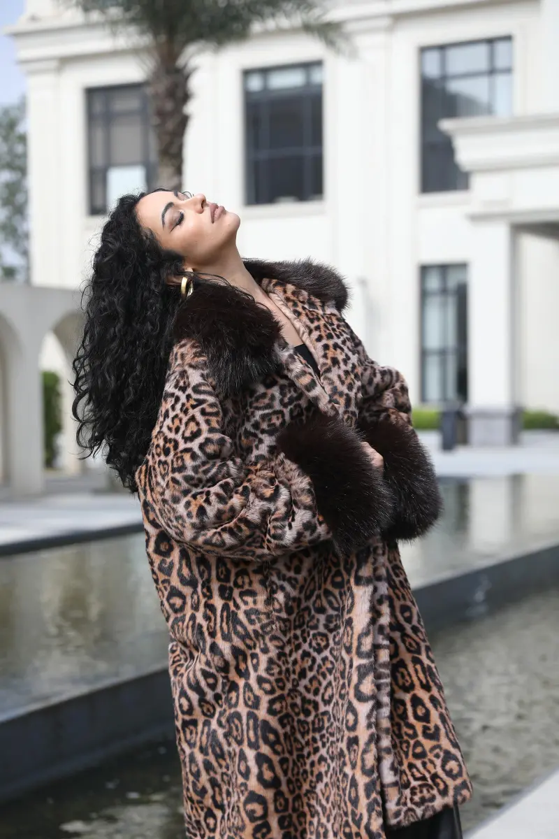 Faux Fur Coat Women's New Style Lapel Leopard Pattern Long Jacket
