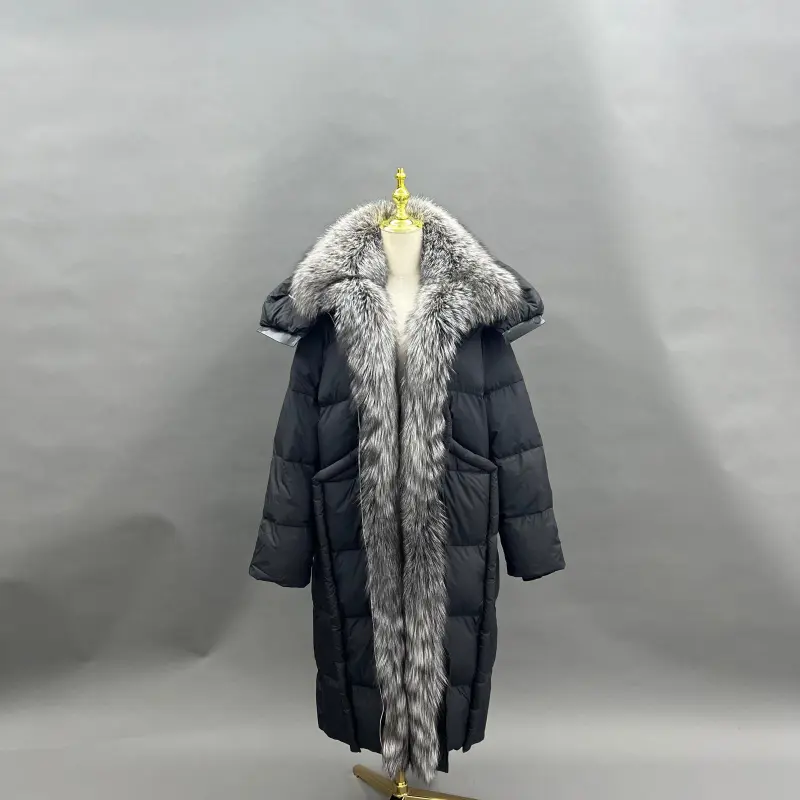 Goose Down-Insulated Knitted Cuff Collar Large Lapel Lightweight Warm Down Jacket