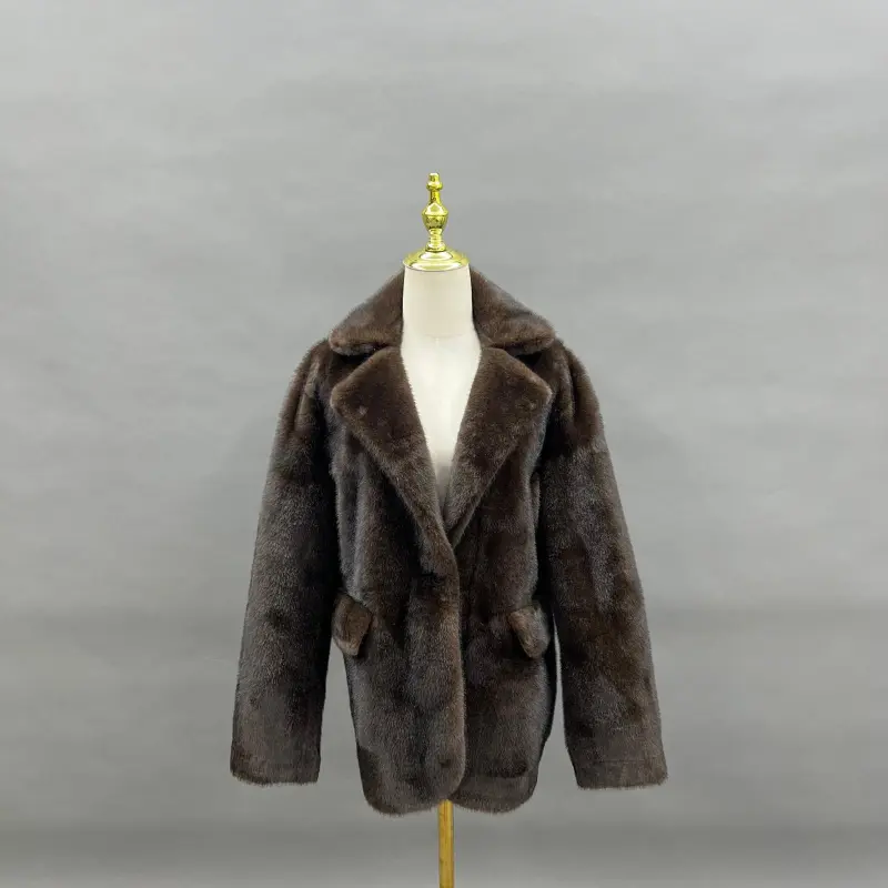  Eco Friendly Faux Fur Coat Women's Sweet and Cool Suit Collar Single Button Short Outerwear Jacket (1)