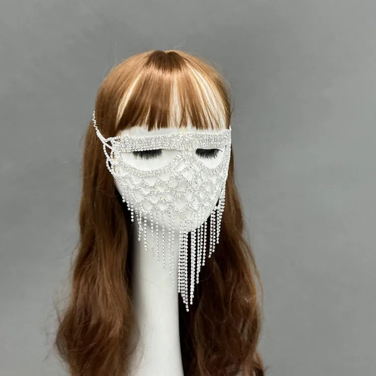 Stylish Long Tassel Mask Masquerade Rhinestone Mask Eye Cover Accessory