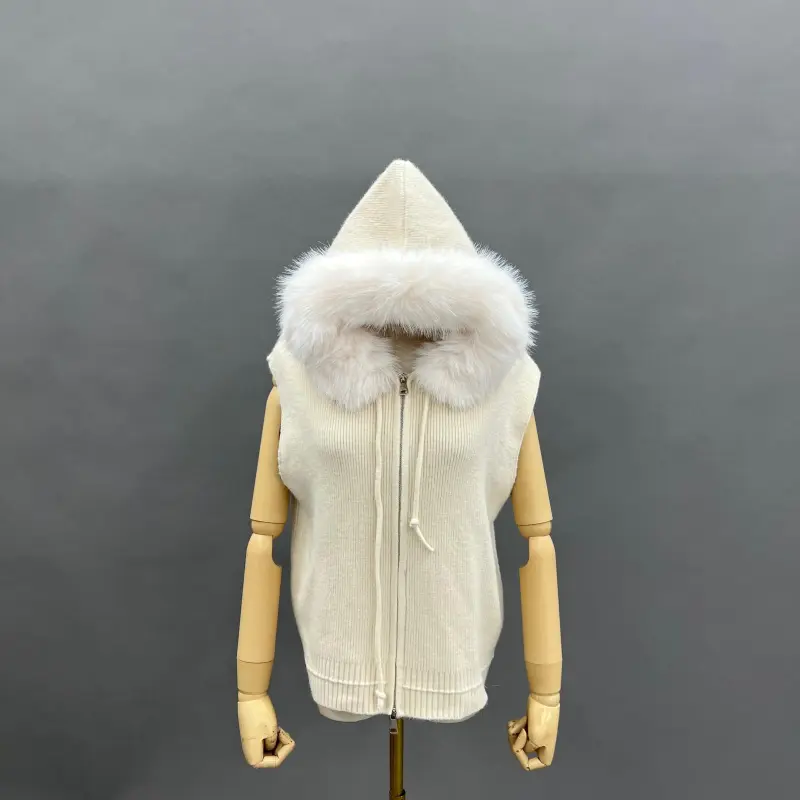 Women's Trendy Knitted Hooded Vest with Fur Collar21
