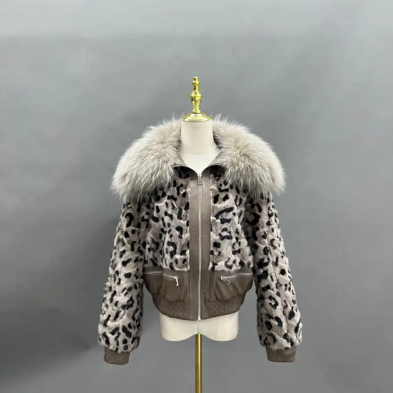 Raccoon Fur Collar Mink-Blended Fur Short Casual Versatile Coat Women's Fur Jacket  (16)