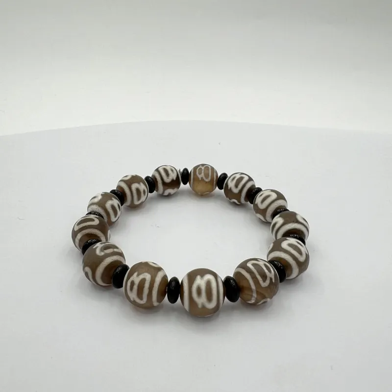 Tibetan Black and White Agate Tianzhu Jade Bracelet Unisex Prayer Beads