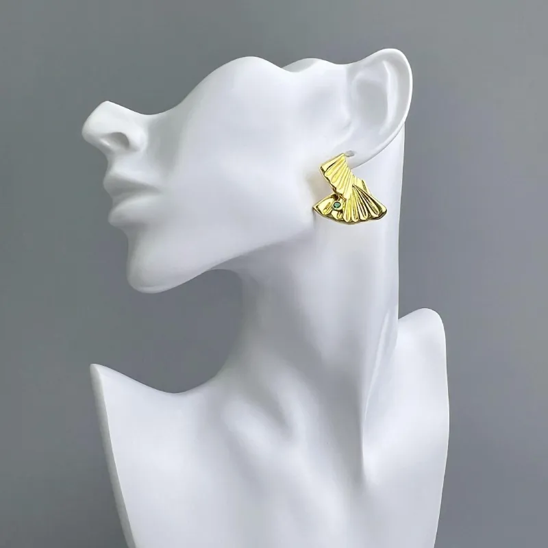 New Chinese Style Buddha Fan Series Stud Earrings Fashionable Fan-Shaped Accessories