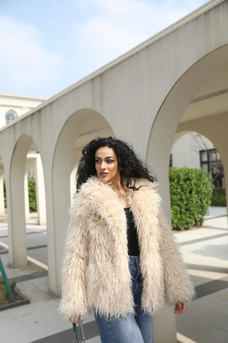 Faux Mongolian Lamb Wool Coat Eco Friendly Mongolian Lamb Wool Women's Elegan ( (25)