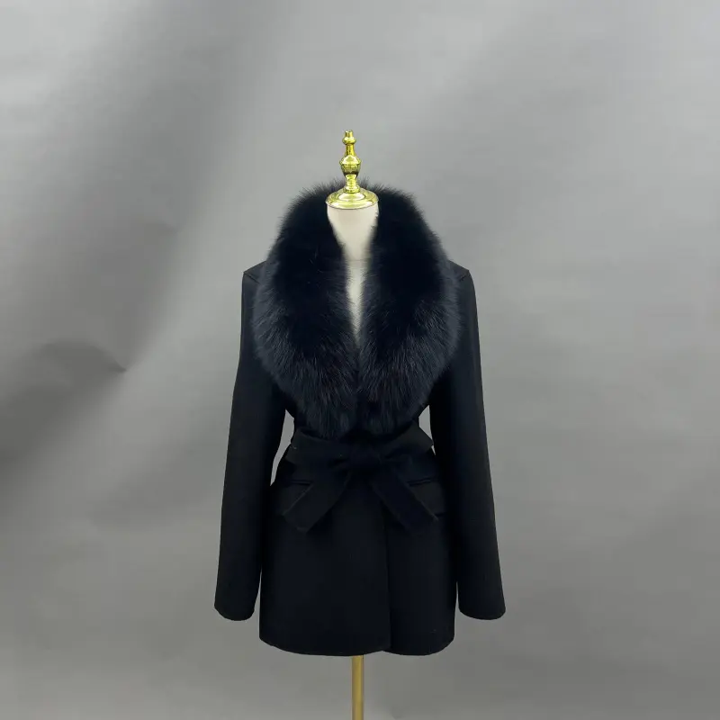 Fox Fur Collar Double-Faced Cashmere Coat for Women with Charming Notched Lapel Waist-Cinching Double-Faced Wool Jacket (39)