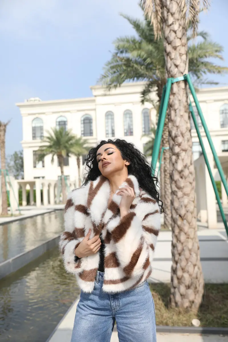 Faux Fur Coat Women's Eco Friendly Faux Fur Zebra Pattern Short Unique Casual Jacket (25)