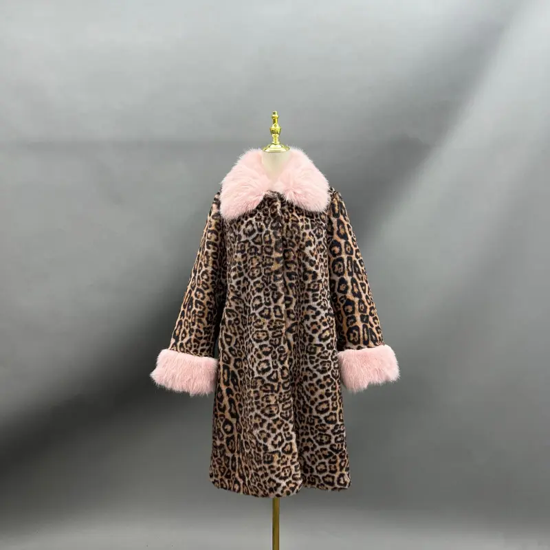 Faux Fur Coat Women's New Style Lapel Leopard Pattern Long Jacket (16)
