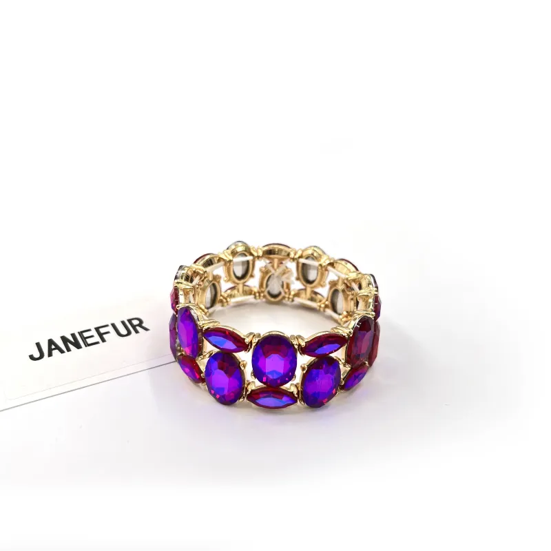 Alloy-Set Shiny Gemstone Delicate Bracelet Bangle Cuff