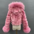 Fox Fur Coat for Women Luxurious Fox Fur Placket Hooded Zippered Jacket (69)