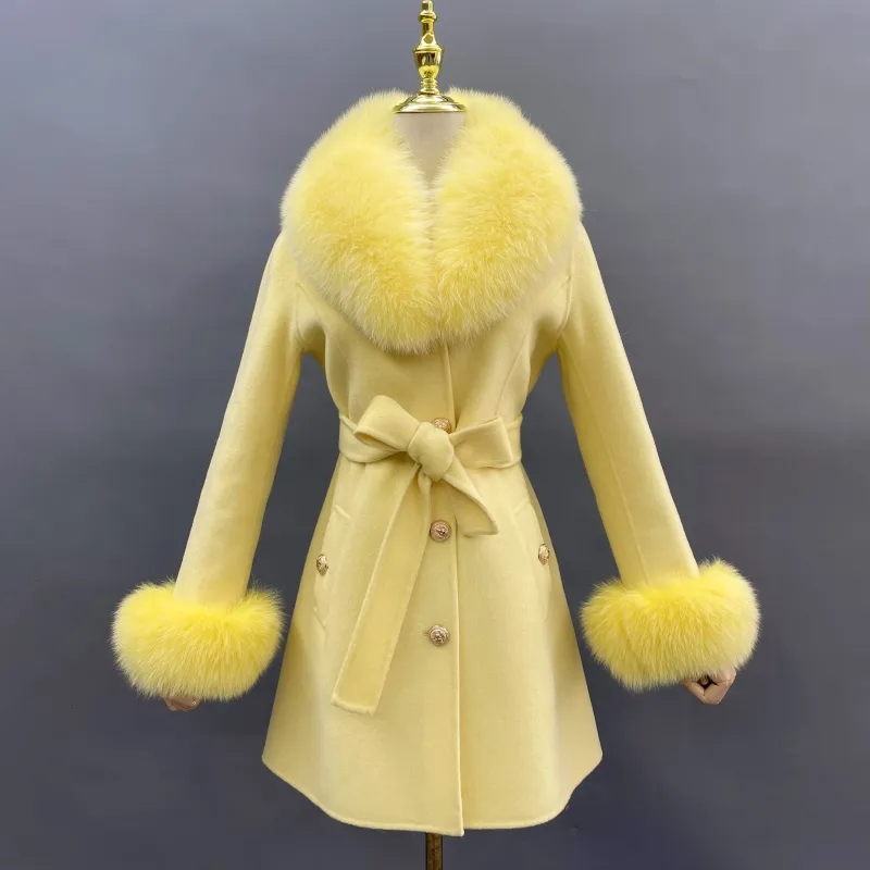 Double-Faced Fleece Coat for Women Elegant Notched Lapel Belted Double-Faced Wool Outer Jacket (20)