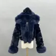 Fox Fur Coat for Women Luxurious Fox Fur Placket Hooded Zippered Jacket (89)