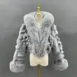 Fox Fur Coat for Women Luxurious Fox Fur Placket Hooded Zippered Jacket (77)