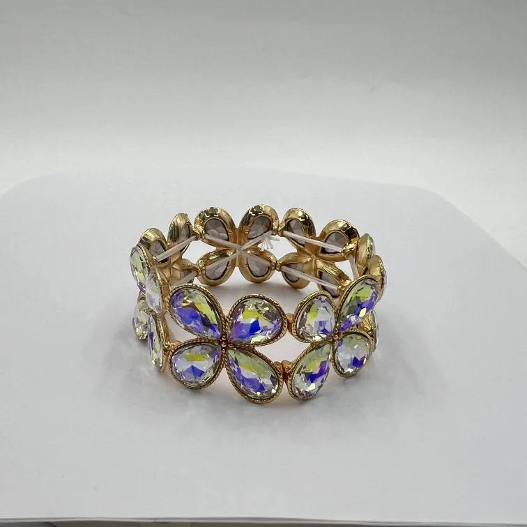 Vintage Mid-Century European and American Court Graduated Color Rhinestone Flower Bracelet and Bangle