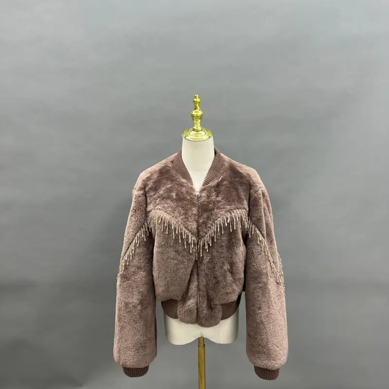 Ecofriendly Fur Jacket for Women Fashion Fringe Fake Fur Baseball Jacket (1)