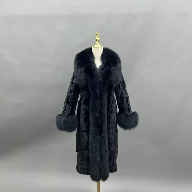 Fox Fur Lapel Women's Luxurious Long Mink-Blended Coat Mink Fur Jacket  (20)