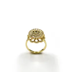 Vintage Light Luxury Gold Full-Stone Flower Brass Alloy Ring