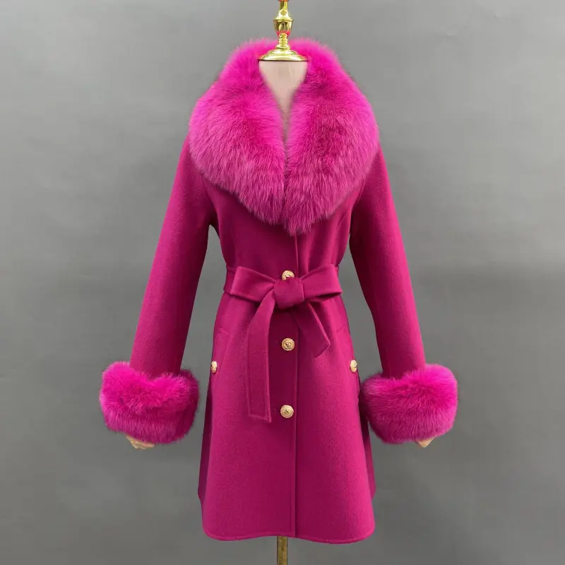 Double-Faced Fleece Coat for Women Elegant Notched Lapel Belted Double-Faced Wool Outer Jacket (23)