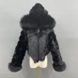 Fox Fur Coat for Women Luxurious Fox Fur Placket Hooded Zippered Jacket (50)