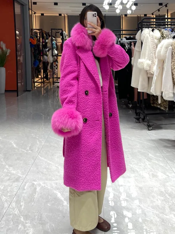 Circle Fleece Coat for Women Classic Fashion Small Square - Collar Jacket