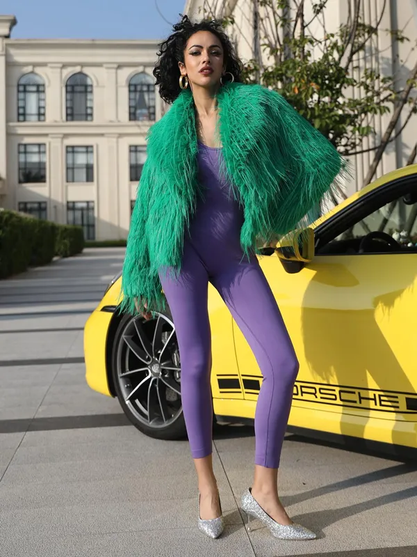 Eco Friendly Faux Fur Jacket Women's Chic Shawl Collar Tassel Faux Fur Outerwear Coat