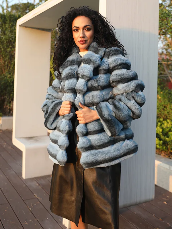 Janefur Suit Collar Short Style Personalized Chinchilla Womens Faux Fur Coat