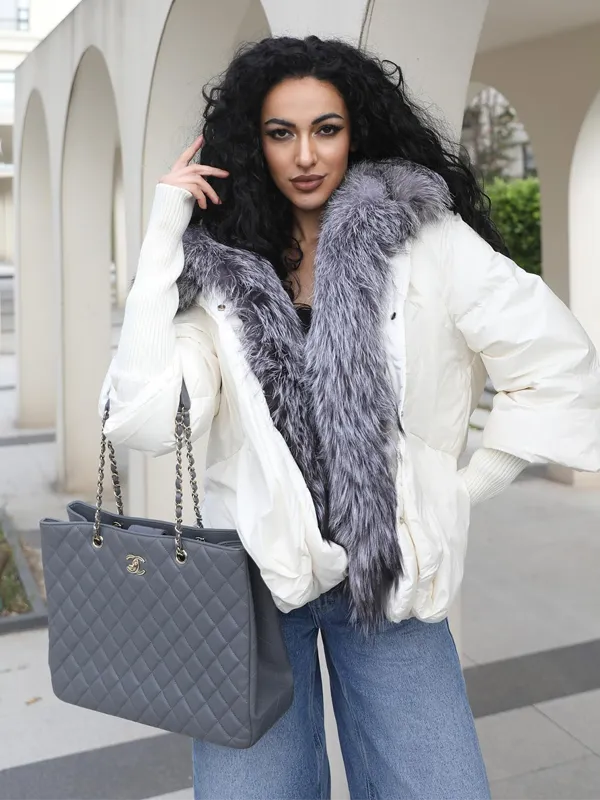 Goose Down Women's Knitted Cuff Hooded Fashionable Down Jacket