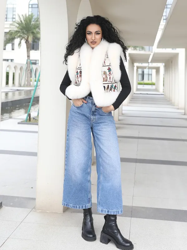 Fox Fur Vest Reversible Two-Sided Vest Women's Cute Vest
