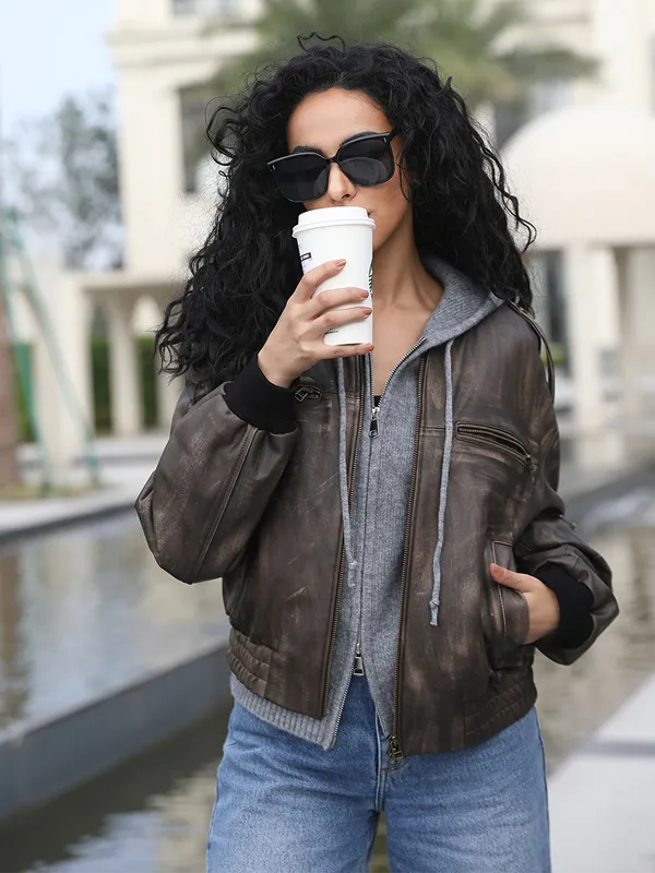 Janefur Wholesale New Arrival Motorcycle Style Short Coat Fashion Trend Leather Jacket