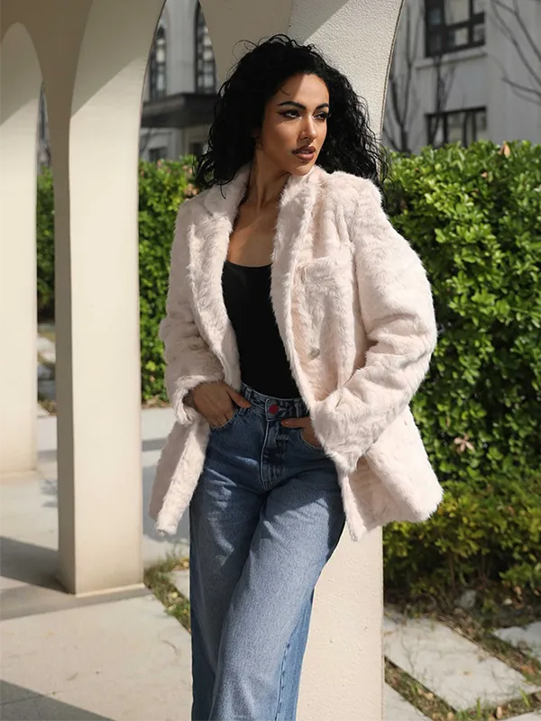Faux Wool Jacket Women's Blazer Sweet and Cool Collar Eco Friendly Wool  Coat