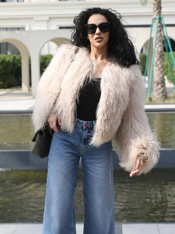 Women's New Mongolian Lamb Fur Round Collar Short Jacket Fur Coat