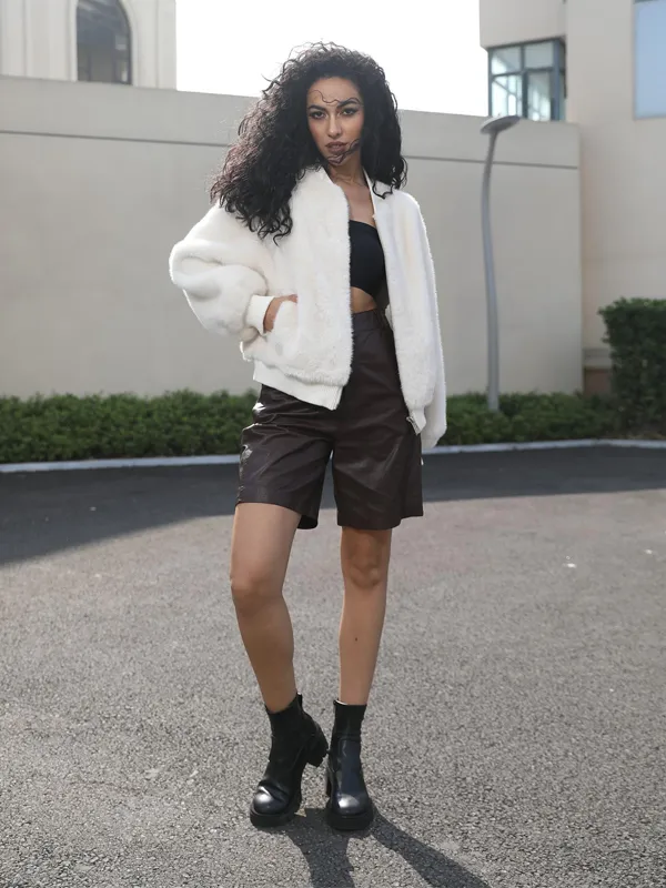 Eco-Friendly Faux Mink Fur Women's Fashion Ribbed Cuff Short Jacket