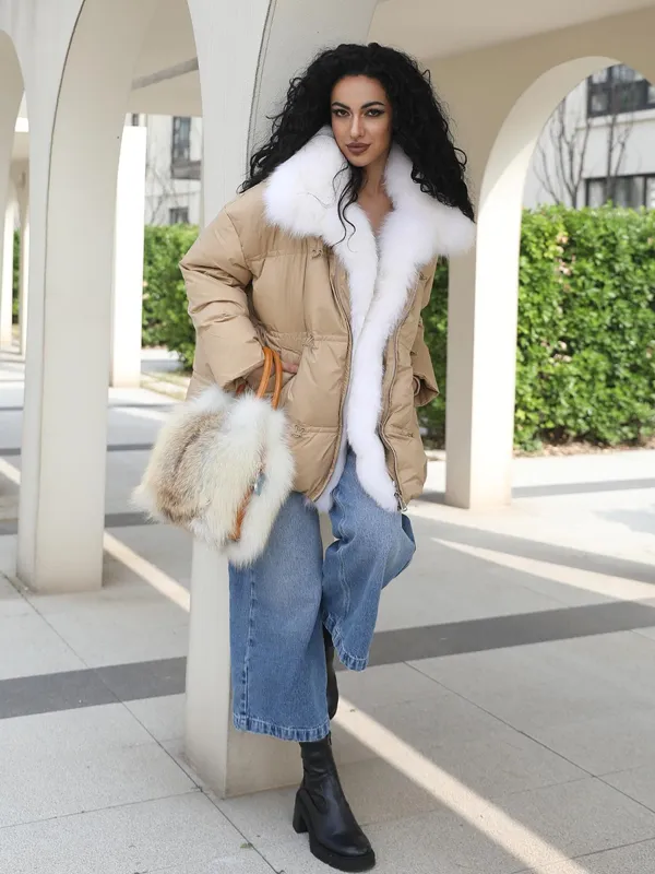 Fox Fur Placket Down-Filled Women's Collar Puffer Jacket113