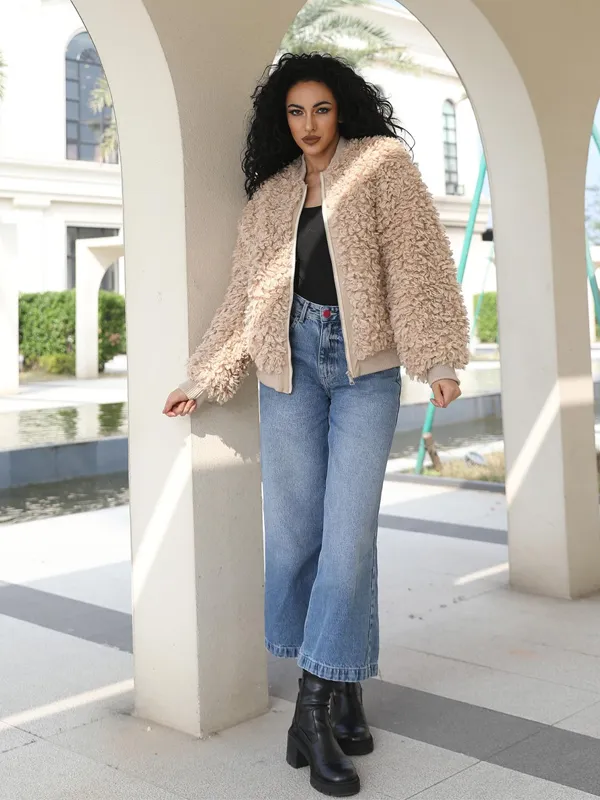 Eco Friendly Wool Baseball Jacket Women's Faux Fur Casual Daily Short Jacket