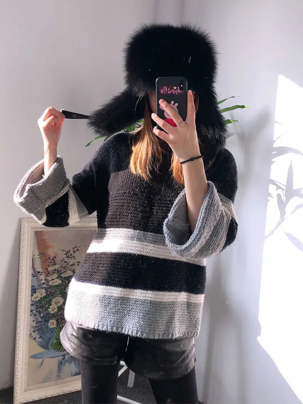 Missjanefur Warm Fox Fur Hats with Buckle Design
