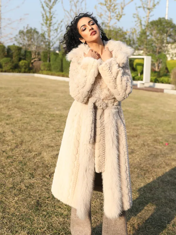 Eco-Friendly Faux Mink Fur Women's Long Coat with Suit Collar and Placket