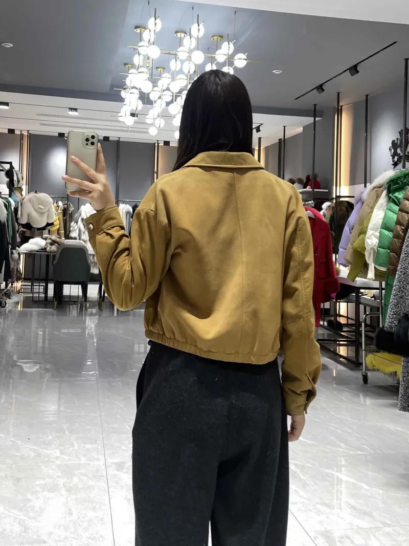 Suede Bomber Jacket with Zip Closure