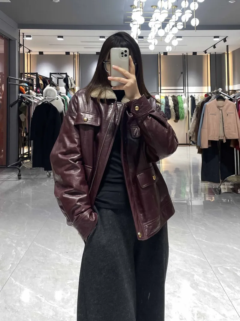 Lamb Fur Collar Double-breasted Pocket Down Jacket