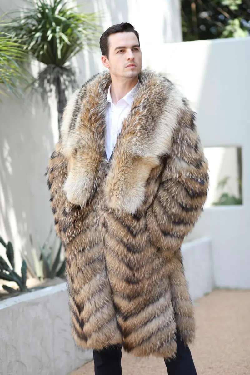 Wolf fur raccoon fur long coat-(28)