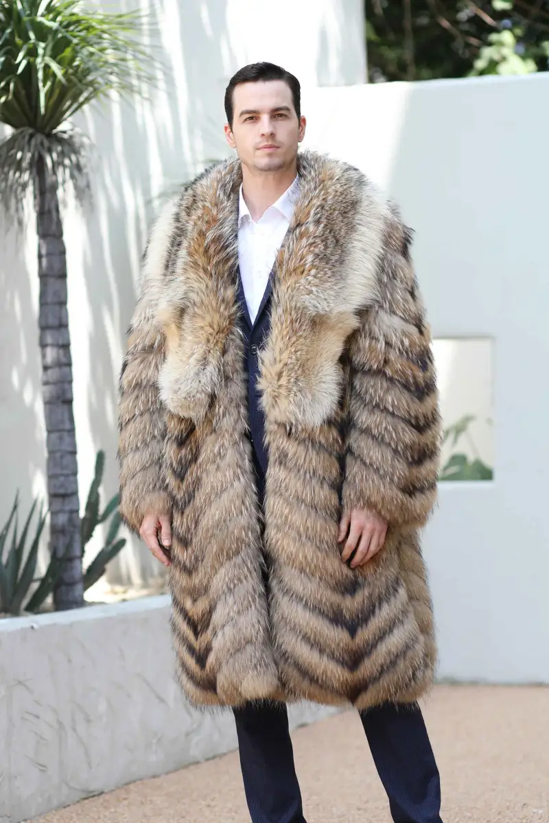 Big Wolf Fur Collar Luxury Winter Natural Raccoon Fur Long Coat