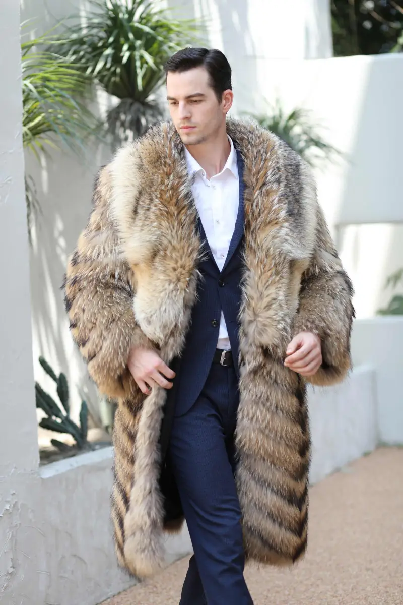 Wolf fur raccoon fur long coat-(17)