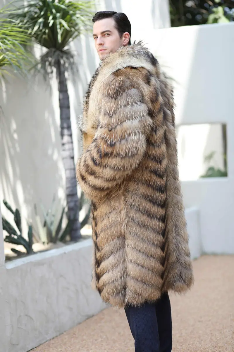 Wolf fur raccoon fur long coat-(41)
